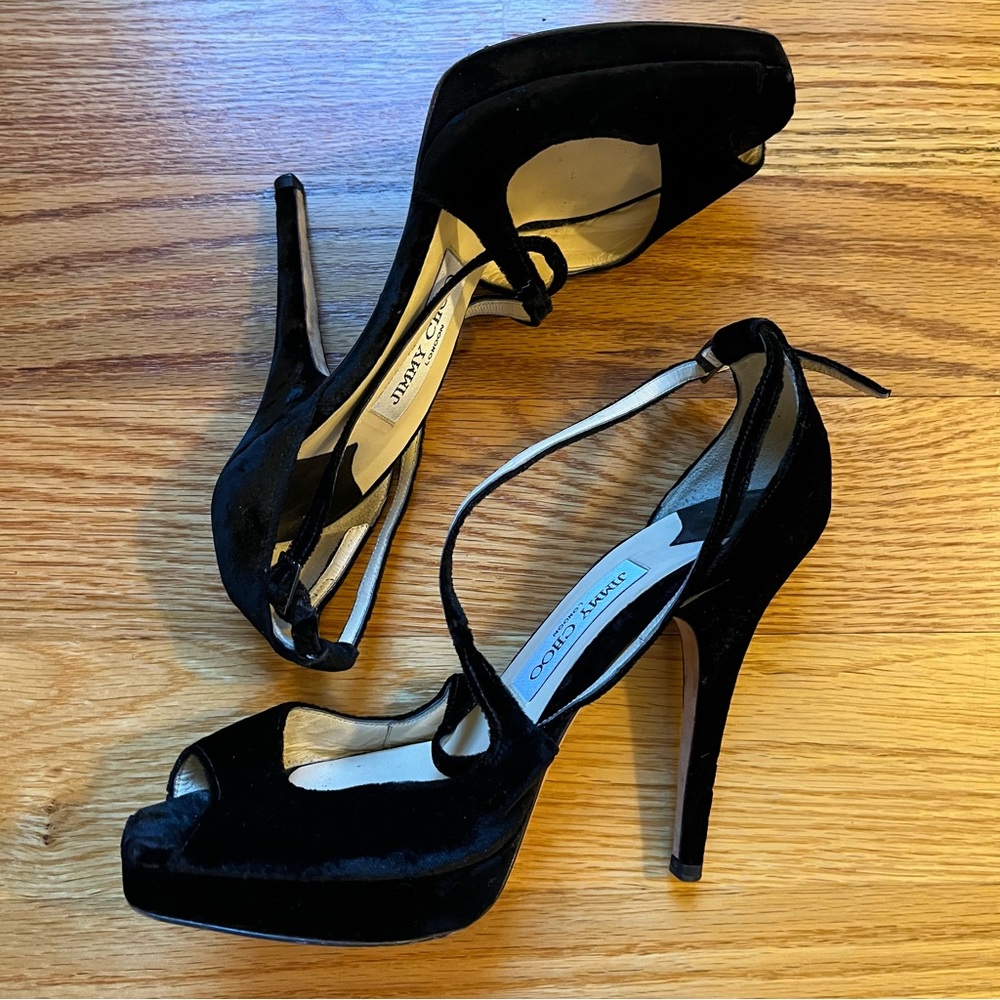 Jimmy Choo black velour platform heels size 37
